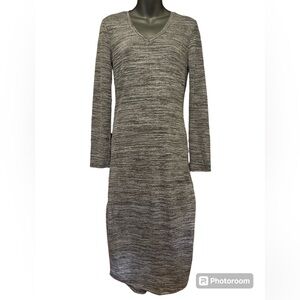 Philosophy Dresses V-Neck Knit Midi Grey Dress SZ S Curved Hem